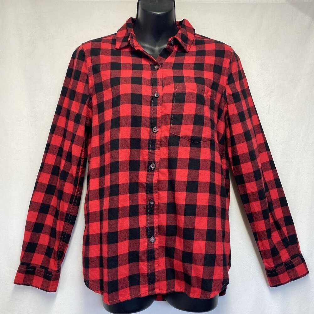 SO Perfectly Soft Flannel Plaid Long Sleeve Button-Up Shirt Women Small Red